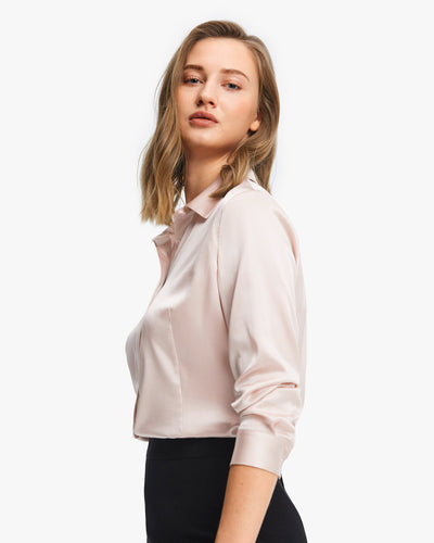 Classic Silk Business Shirt For Women Light Beige LPale Pink