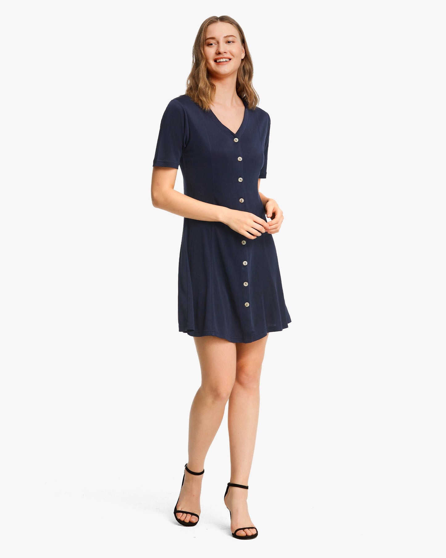 Floaty Silk Knitted Skater Dress Navy Blue LILYSILK Factory