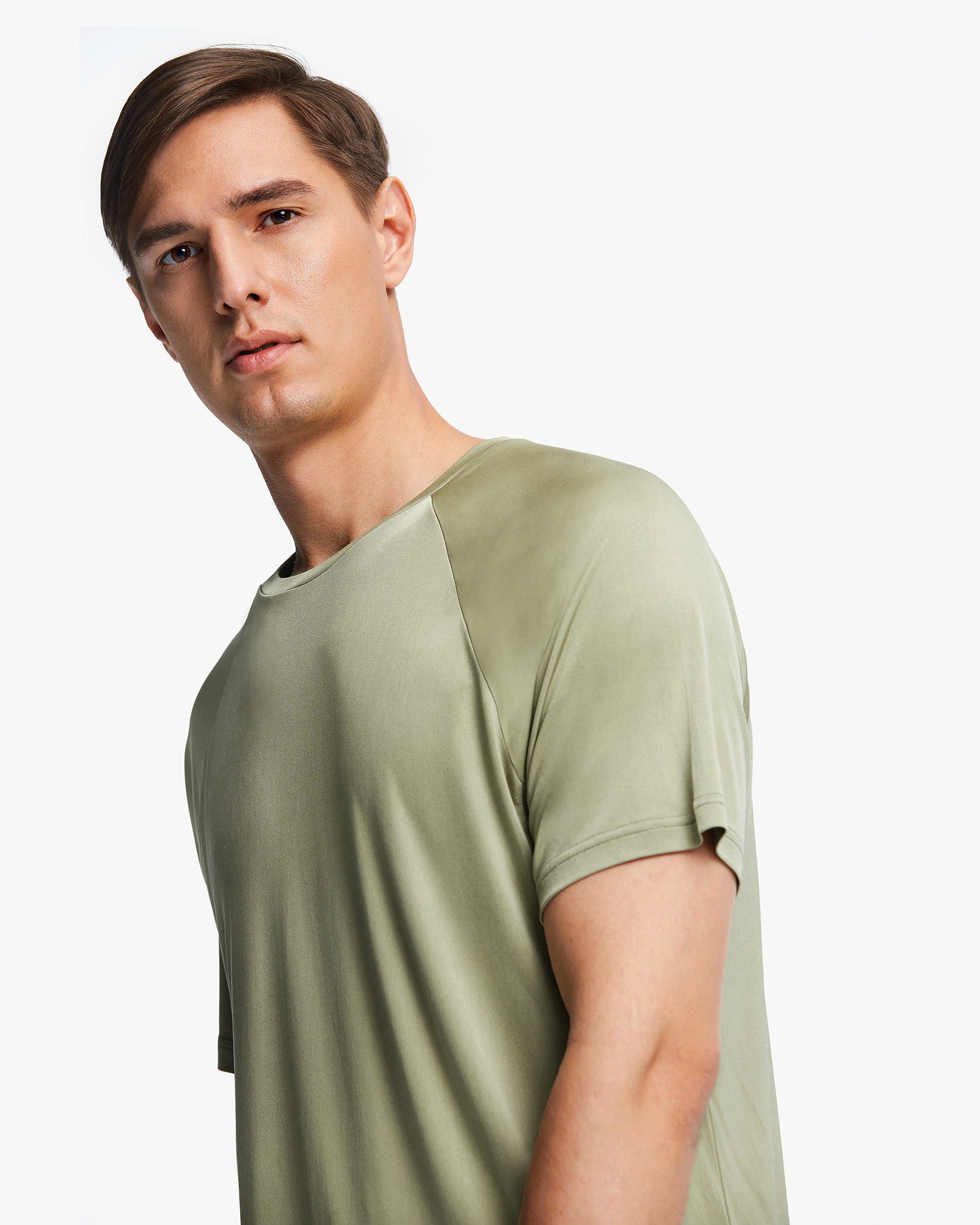 Simple Silk Knit Men T shirt Gray Green LILYSILK Factory