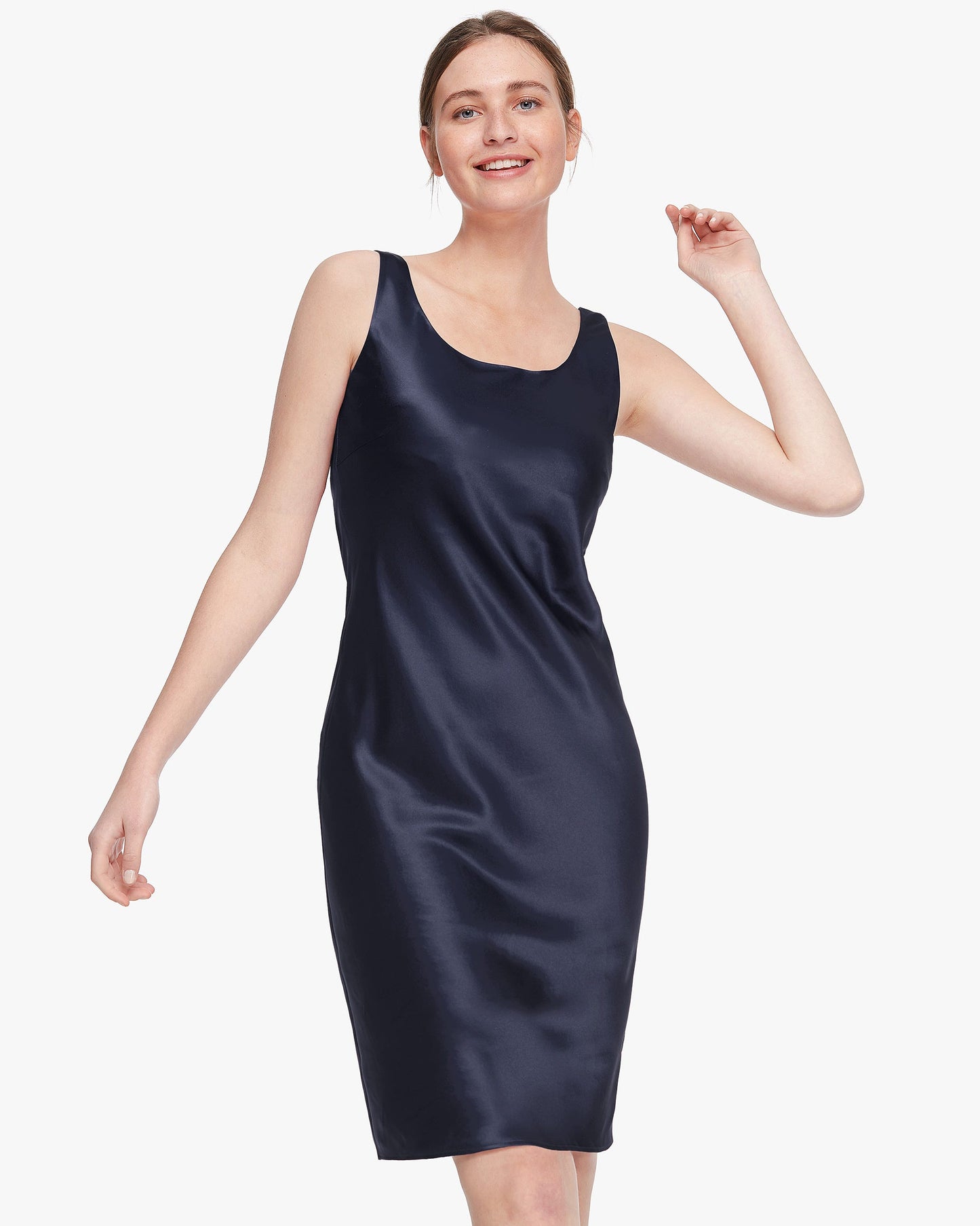 Scoop Neck Mini Silk Slip Dress Navy Blue LILYSILK Factory