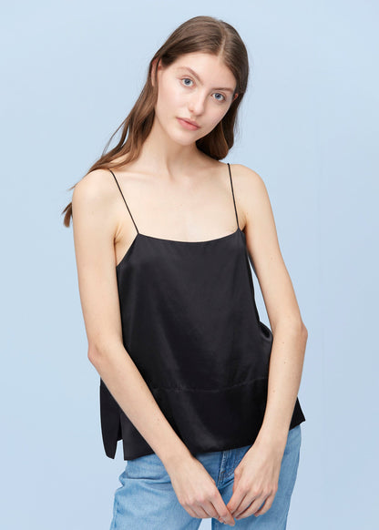 Casual Flat Neck Loose Silk Camisoles Black LILYSILK Factory