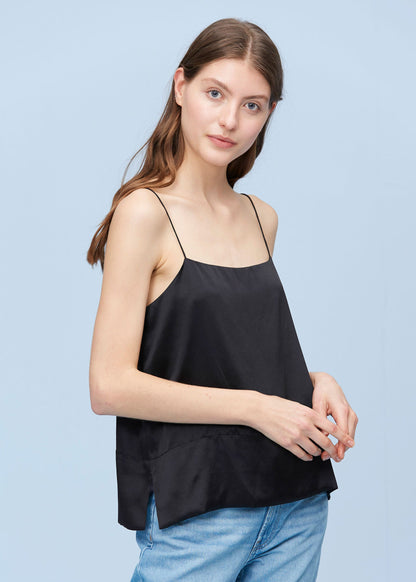 Casual Flat Neck Loose Silk Camisoles Black LILYSILK Factory