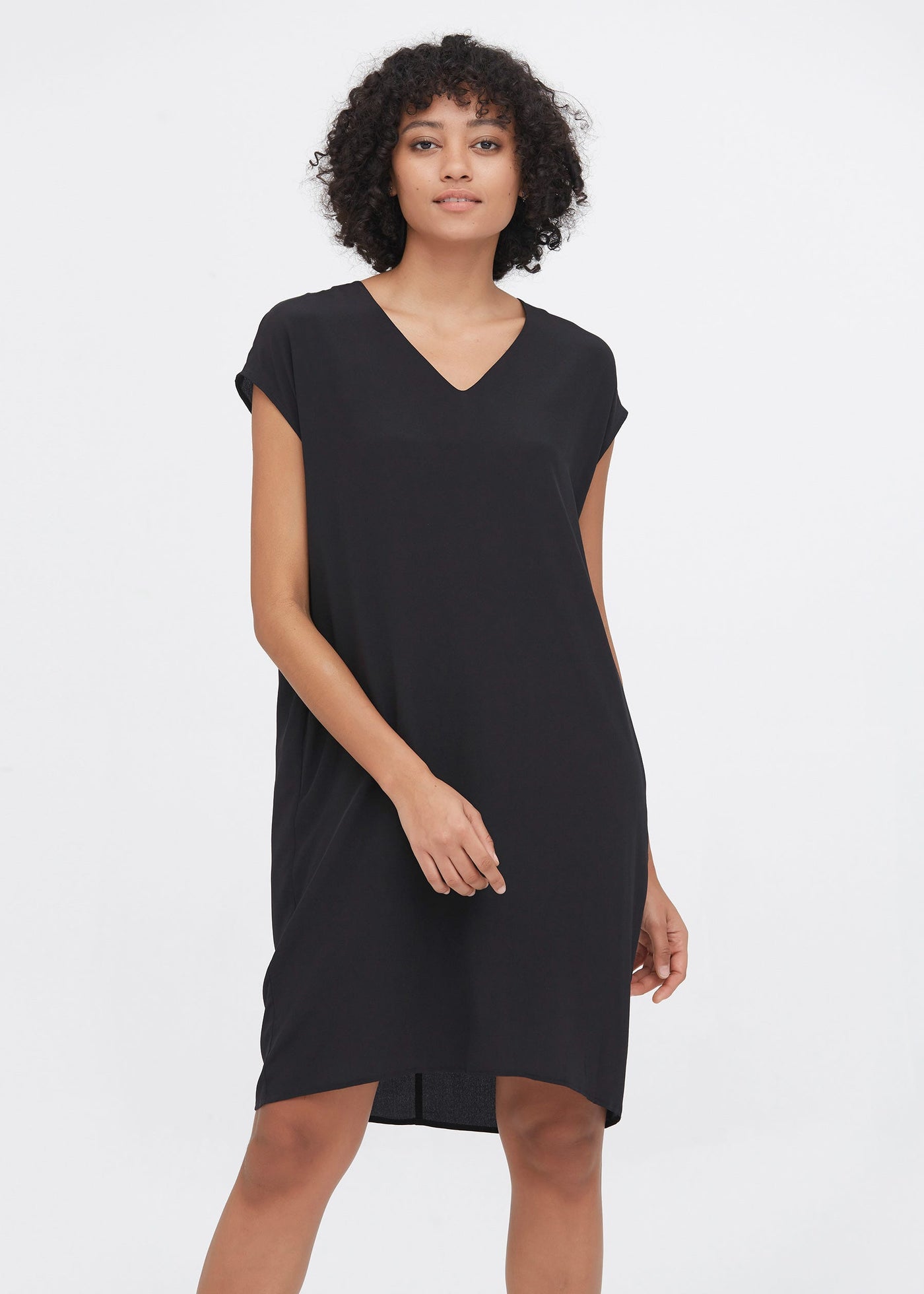 Casual Above Knee Shift Silk Dress Black LILYSILK Factory