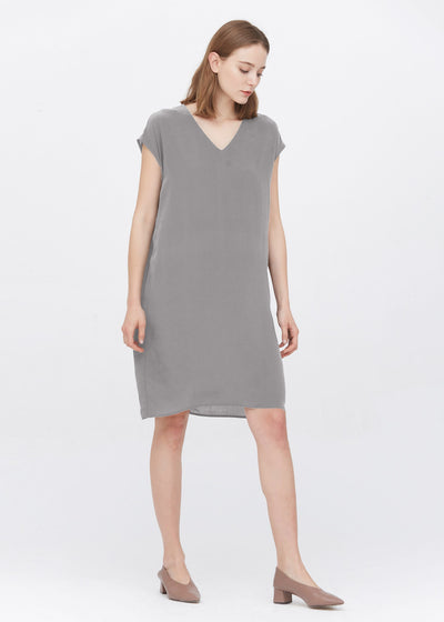 Casual Above Knee Shift Silk Dress Classy Grey
