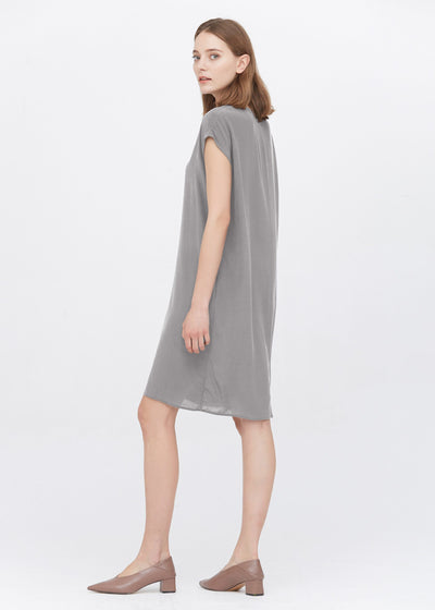 Casual Above Knee Shift Silk Dress Classy Grey