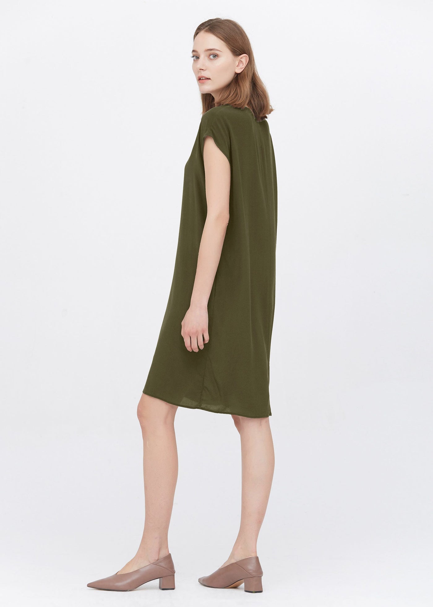 Casual Above Knee Shift Silk Dress Olive Green LILYSILK Factory