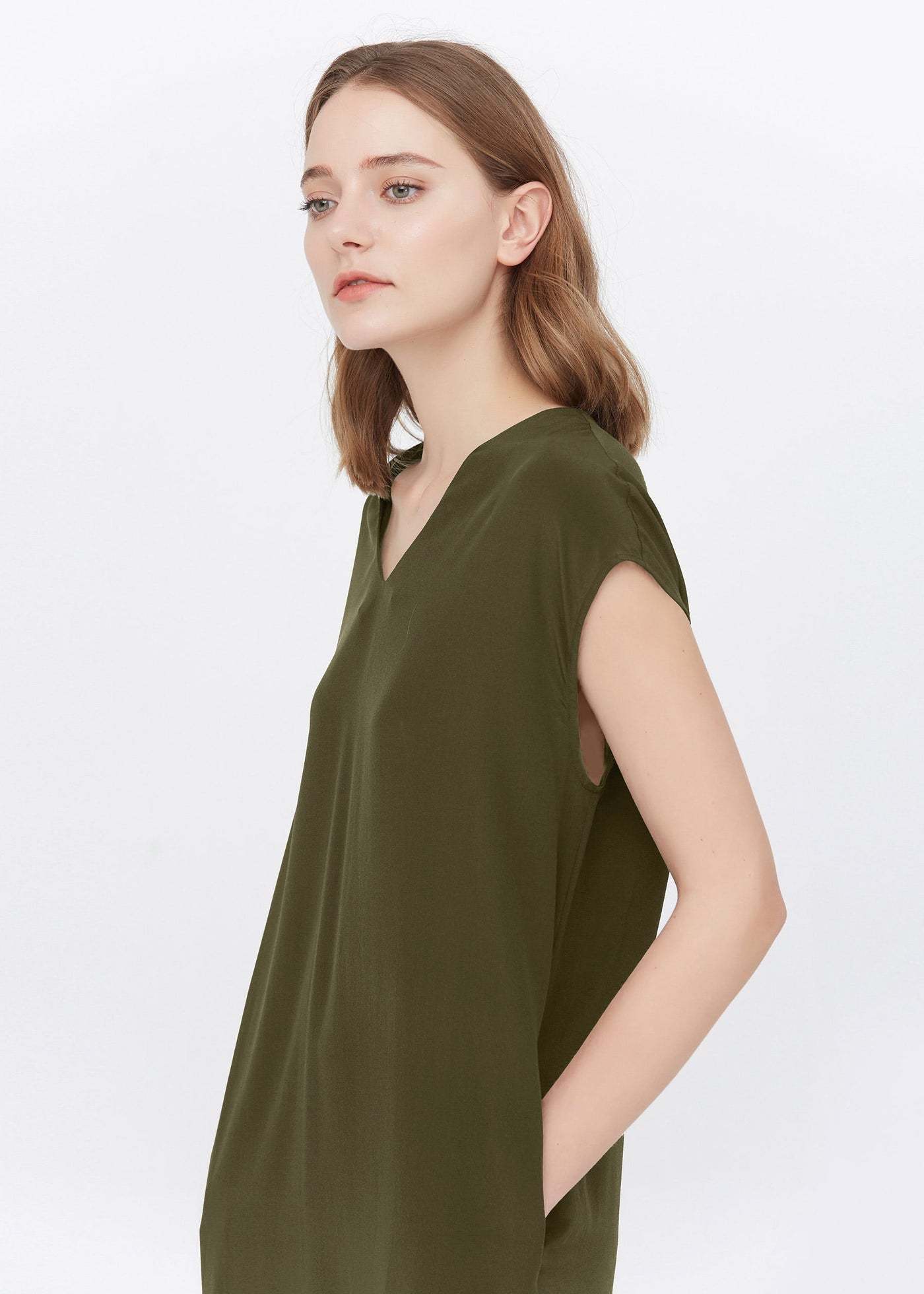 Casual Above Knee Shift Silk Dress Olive Green LILYSILK Factory