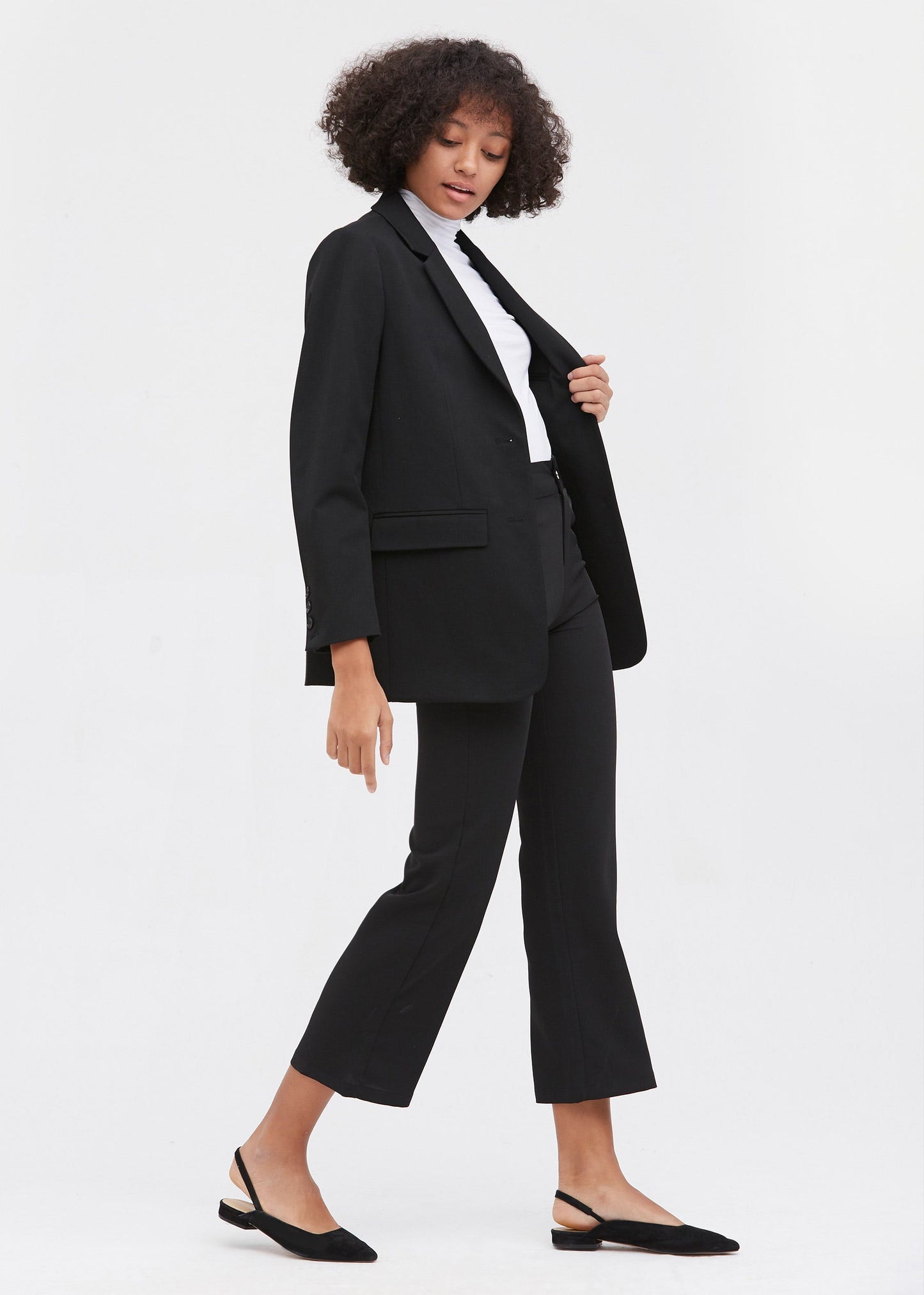 Basic Long Sleeve Silk Liner Blazer Black