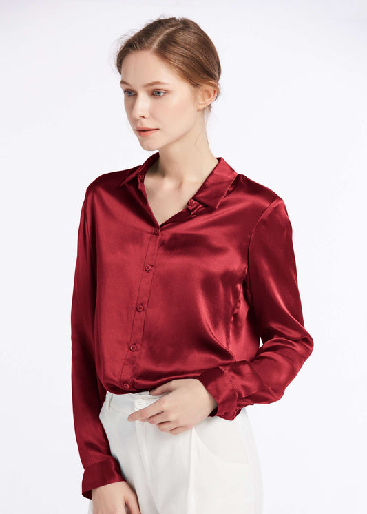 Basic Military Silk Shirts Claret LILYSILK Factory