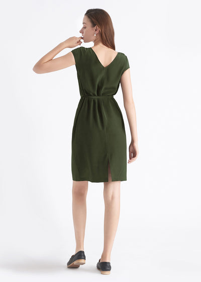 Basic Silk LBD Wearable Front and Back Olive Green LILYSILK Factory