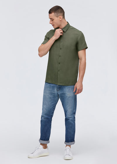 Basic Linen Short Sleeve Shirt For Men Army Green LILYSILK Factory