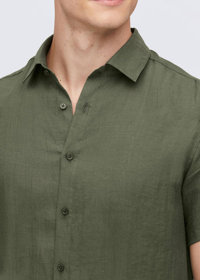 Basic Linen Short Sleeve Shirt For Men Army Green LILYSILK Factory