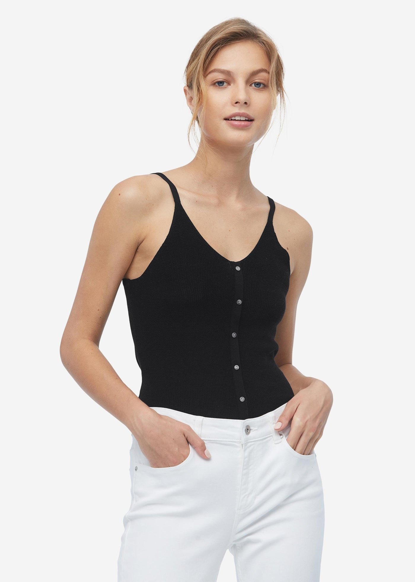 Casual Button Front Silk Knit Camisole Black LILYSILK Factory