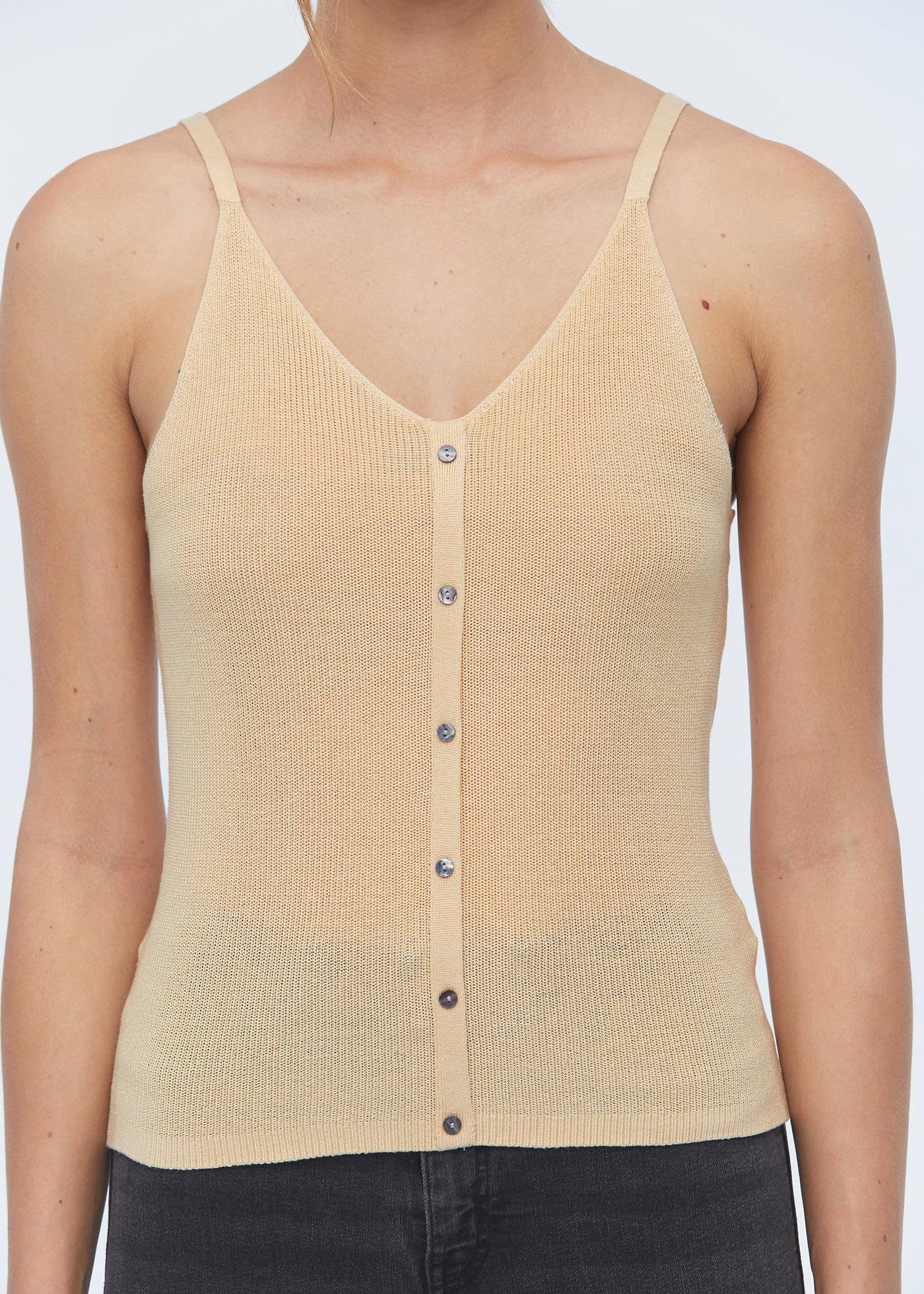 Casual Button Front Silk Knit Camisole Light Taupe LILYSILK Factory