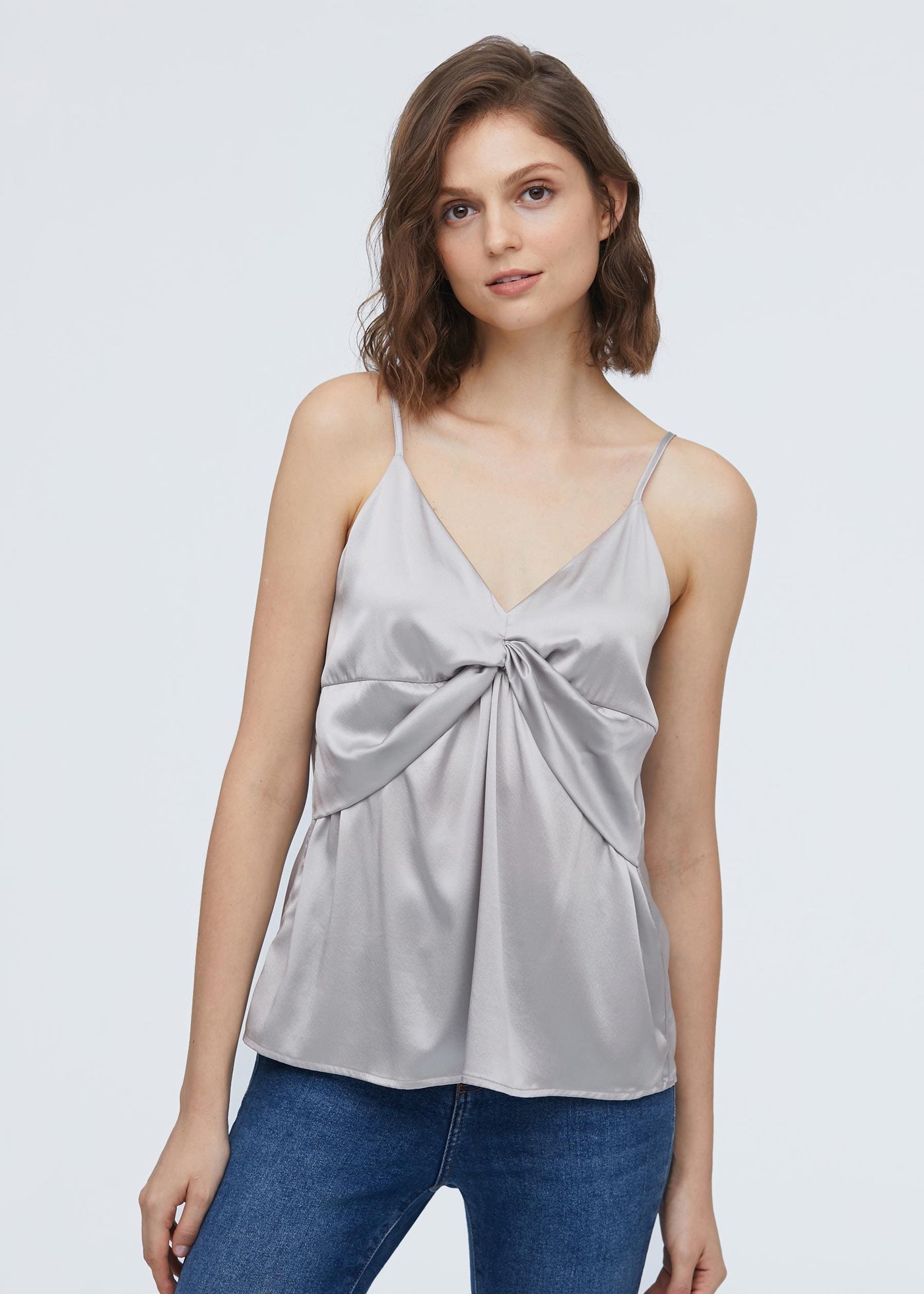 Casual Knot Design Silk Camisole Silver LILYSILK Factory