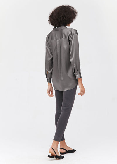 Casual Style Silk Basic Blouse Dark Gray LILYSILK Factory