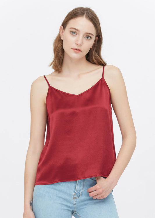 Classic V Neck Front and Back Silk Camisole Claret LILYSILK Factory