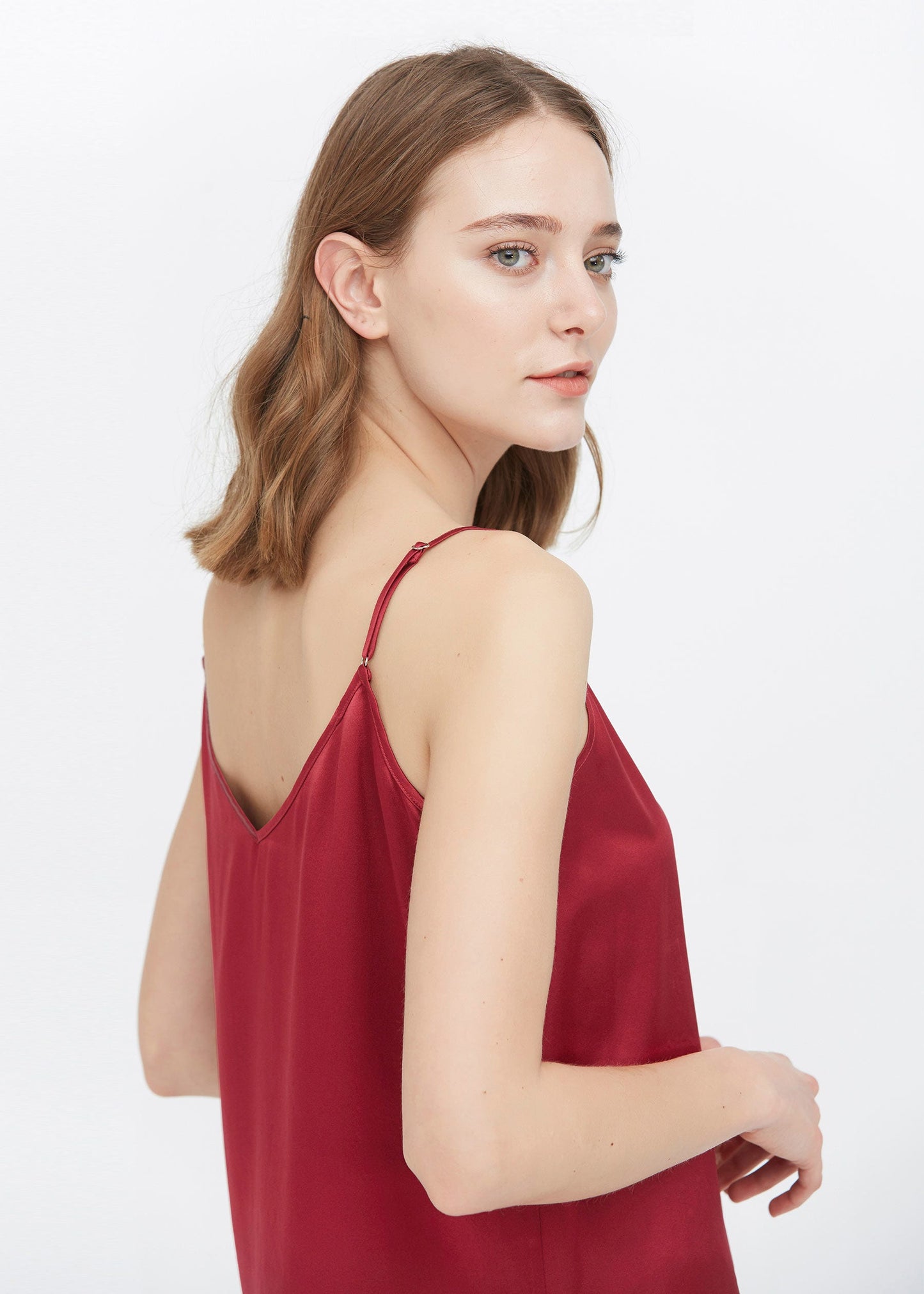 Classic V Neck Front and Back Silk Camisole Claret LILYSILK Factory