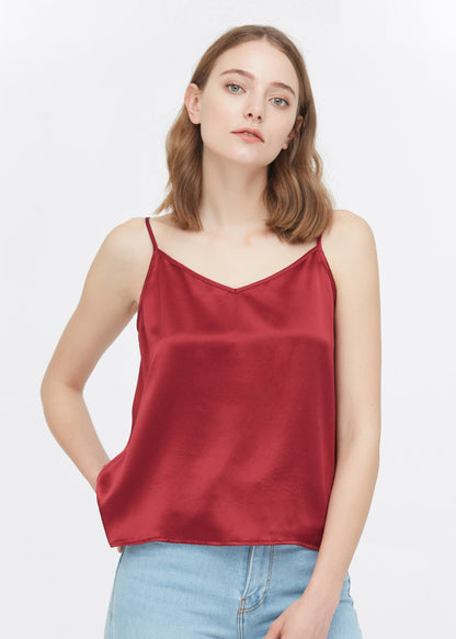 Classic V Neck Front and Back Silk Camisole Claret LILYSILK Factory