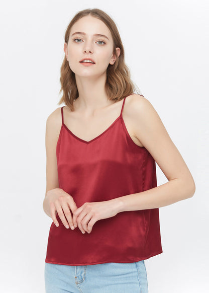 Classic V Neck Front and Back Silk Camisole Claret LILYSILK Factory