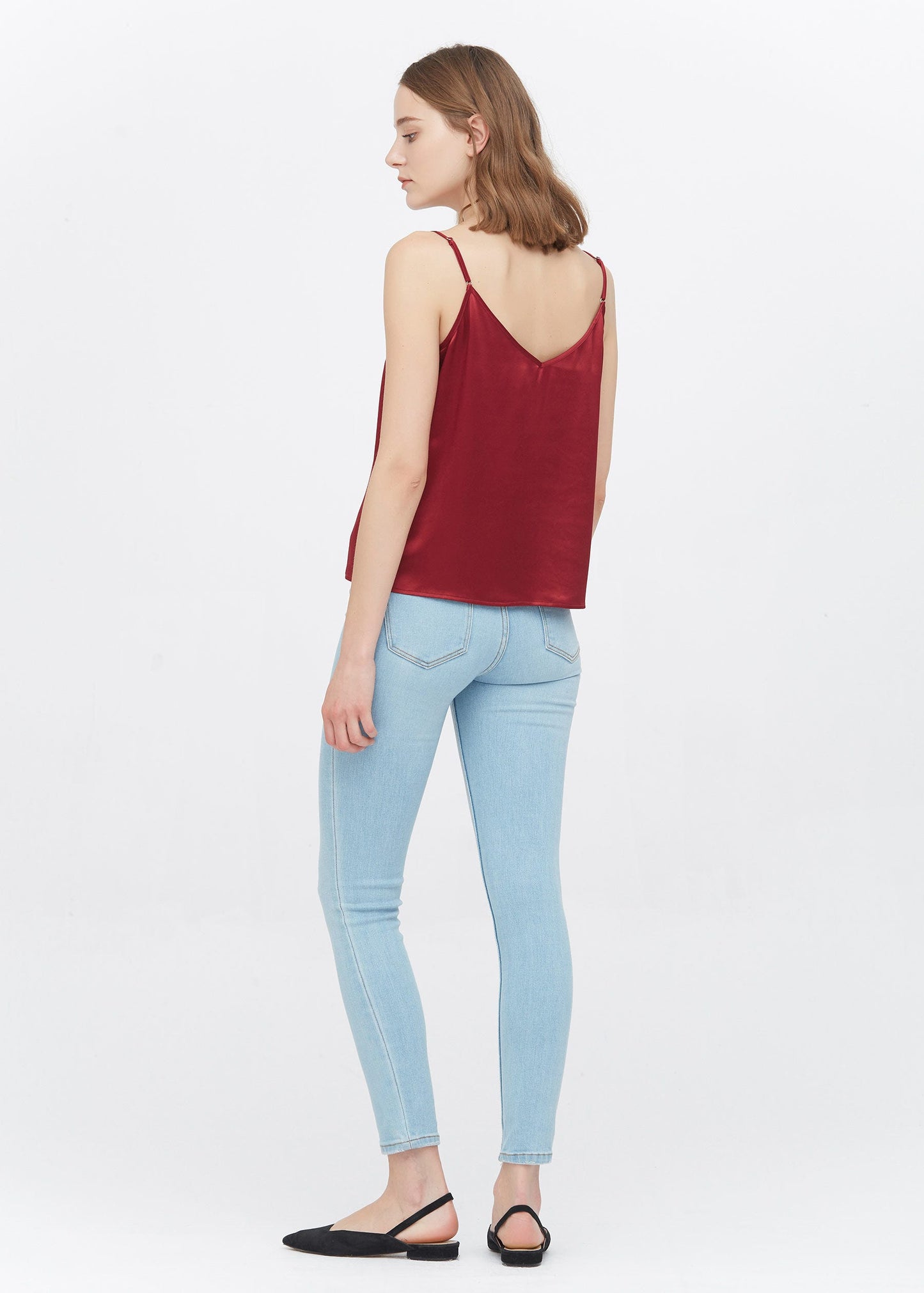 Classic V Neck Front and Back Silk Camisole Claret LILYSILK Factory