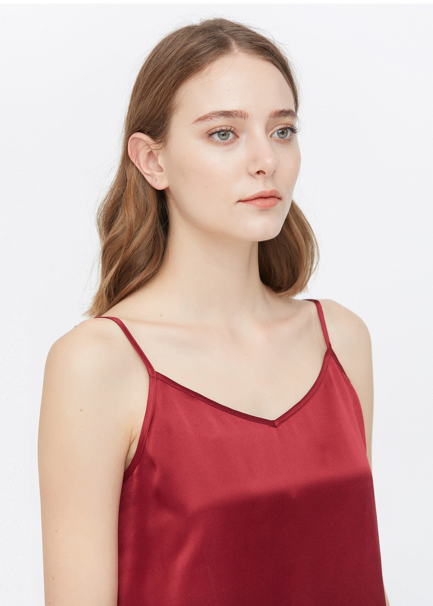 Classic V Neck Front and Back Silk Camisole Claret LILYSILK Factory