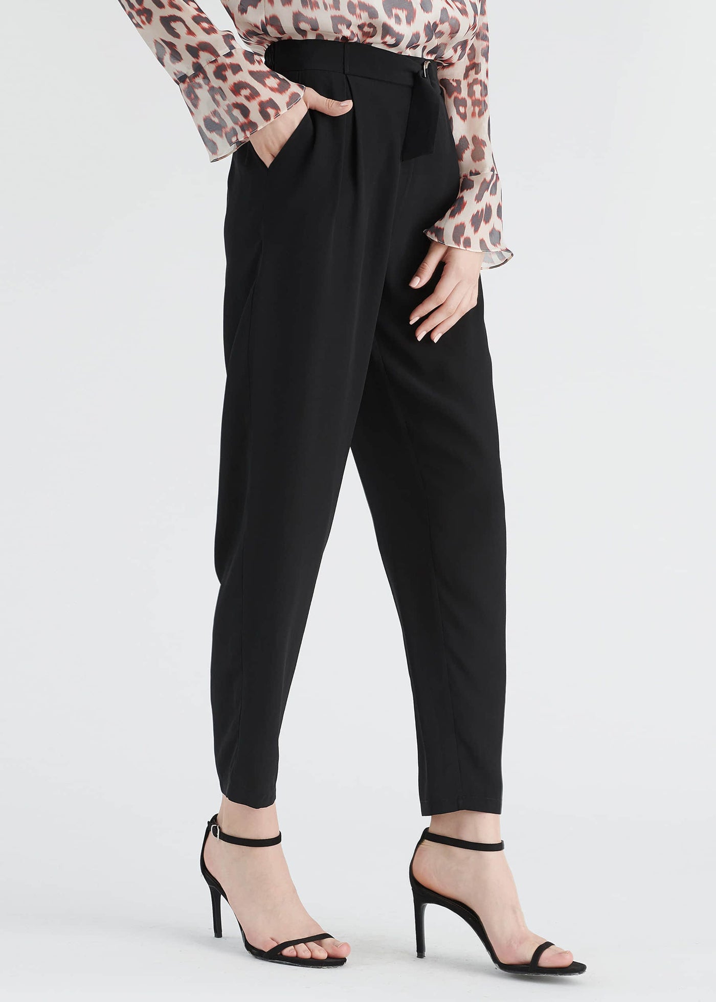 Tapered Cropped Silk Pants Black