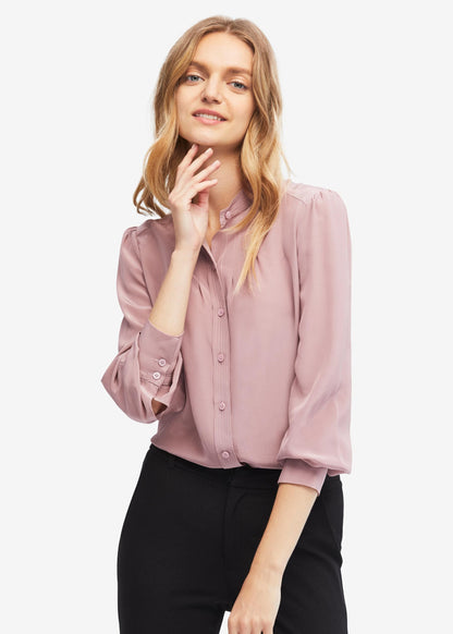 Elegant Stand Collar Silk Blouse Lotus