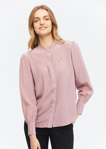 Elegant Stand Collar Silk Blouse Lotus