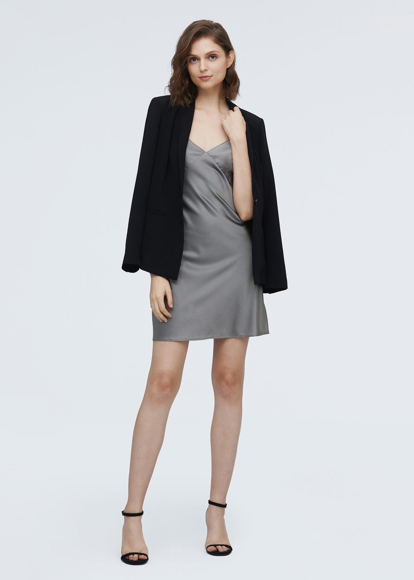 Elegant Summer Silk Slip Dress Dark Gray M LILYSILK Factory