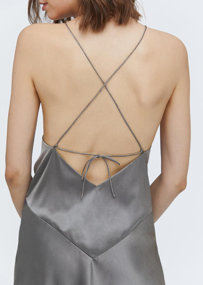 Elegant Summer Silk Slip Dress Dark Gray M LILYSILK Factory