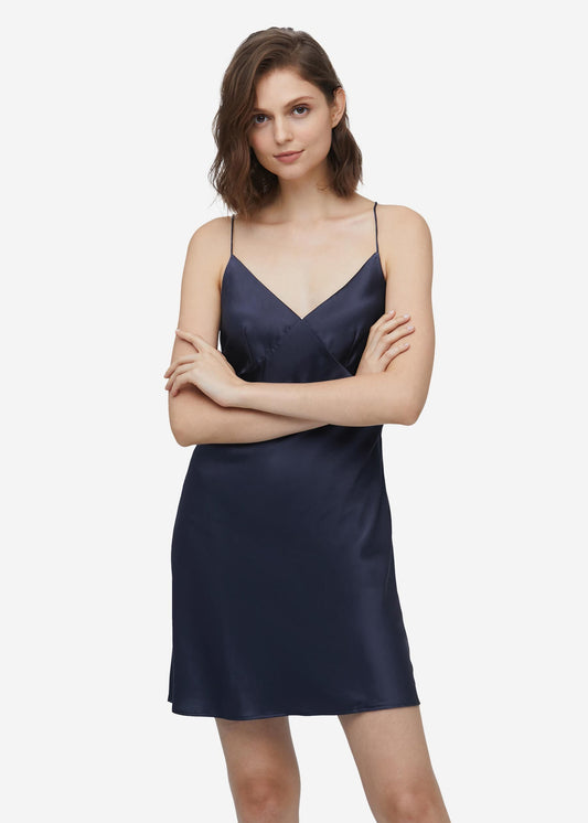 Elegant Summer Silk Slip Dress Navy Blue LILYSILK Factory
