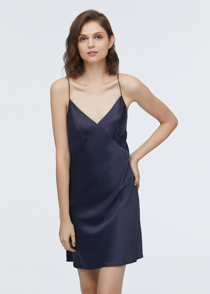 Elegant Summer Silk Slip Dress Navy Blue LILYSILK Factory