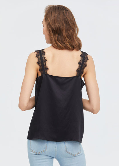 Elegant V Neck Silk Camisole With Lace Black LILYSILK Factory