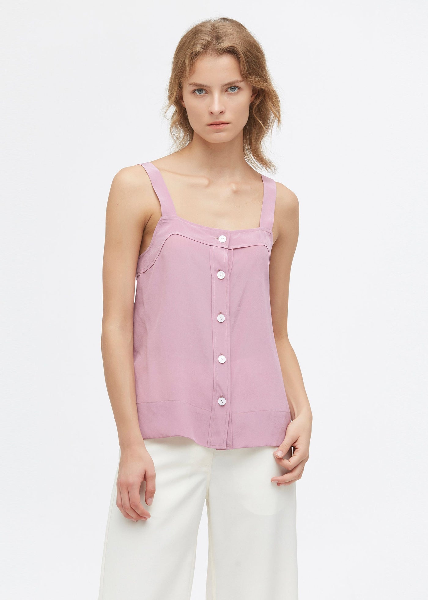 Front Button Sleeveless Silk Cami Pale Lilac LILYSILK Factory