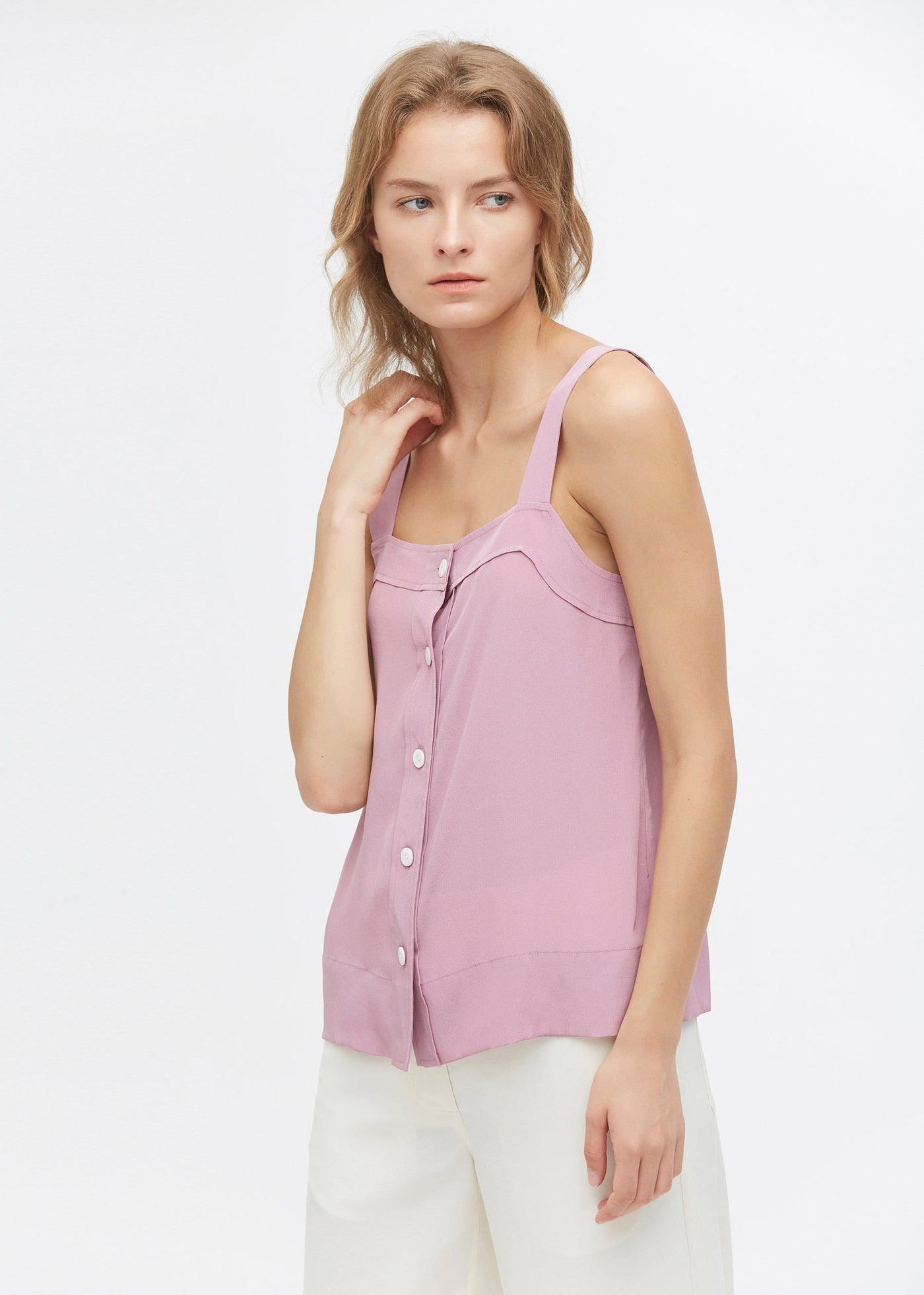 Front Button Sleeveless Silk Cami Pale Lilac LILYSILK Factory