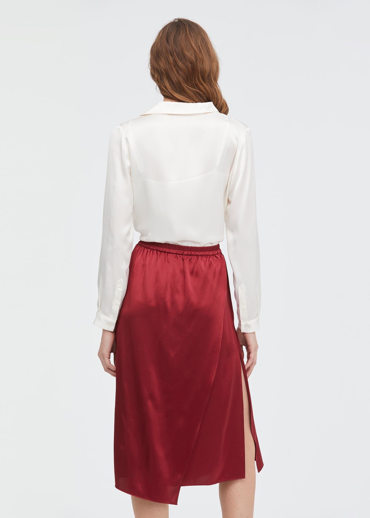 Graceful and Body flattering Silk Midi Skirt Claret LILYSILK Factory