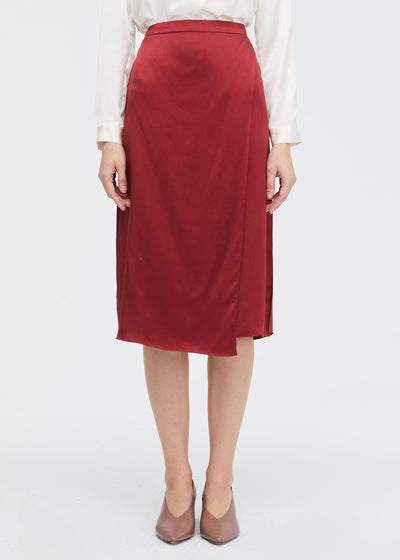 Graceful and Body flattering Silk Midi Skirt Claret LILYSILK Factory