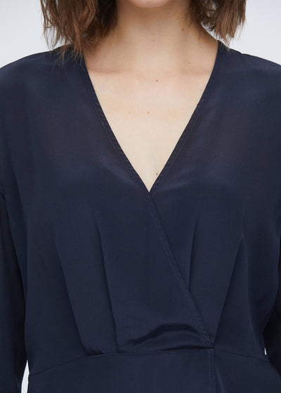 Women Flare Sleeve Silk Blouse Navy Blue LILYSILK Factory