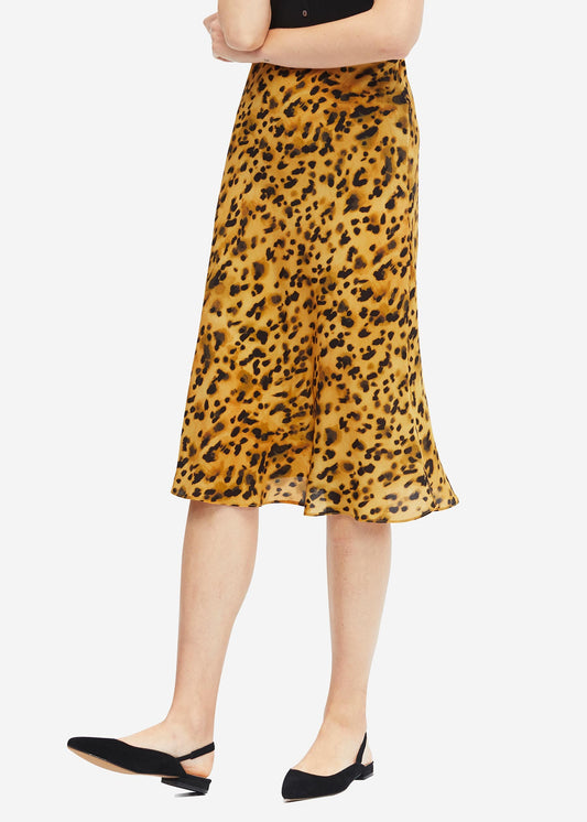 Leopard Print Elastic Waist Silk Midi Skirt Leopard in Yellow LILYSILK Factory