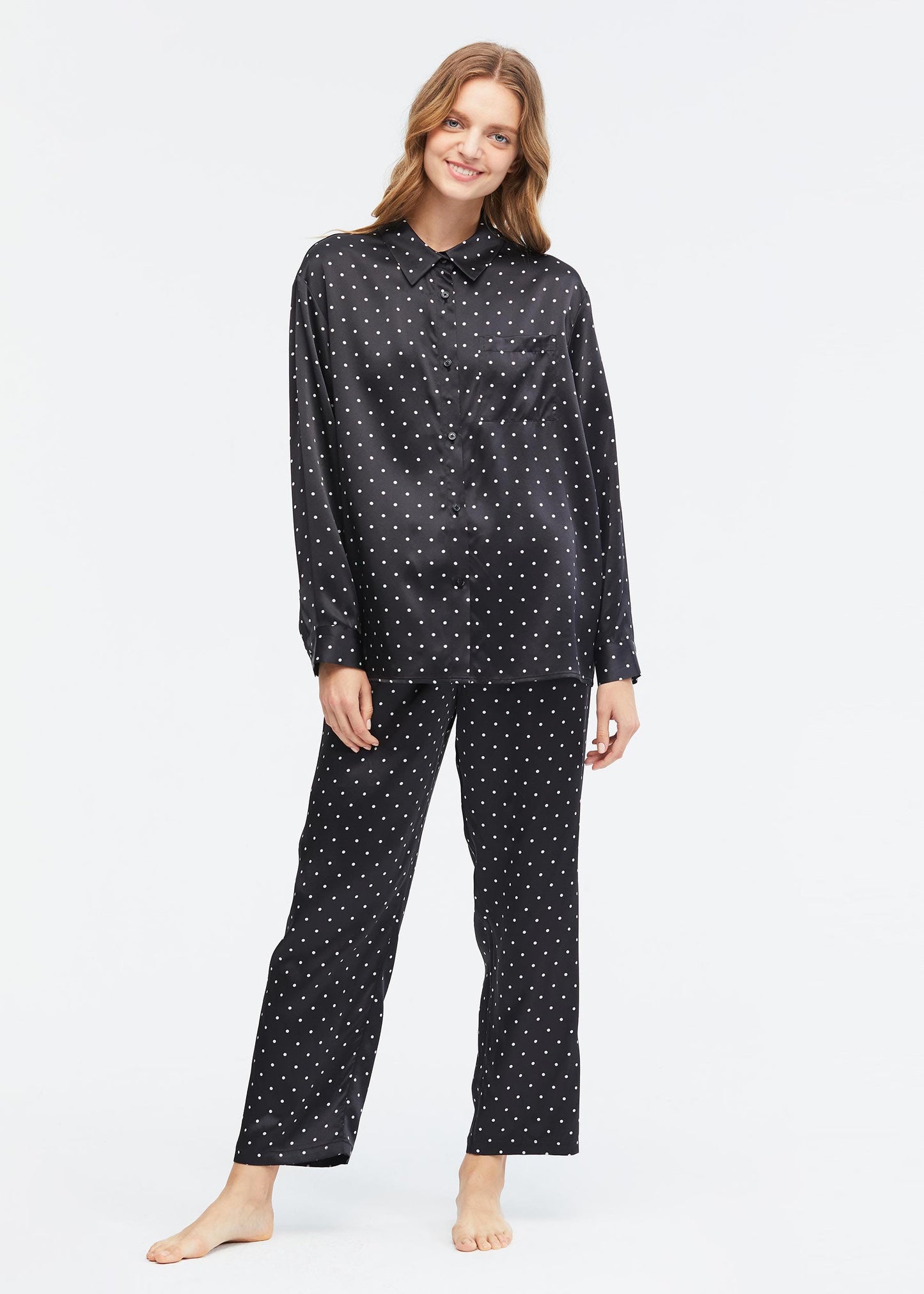 Little Dots Print Silk Pajama Set