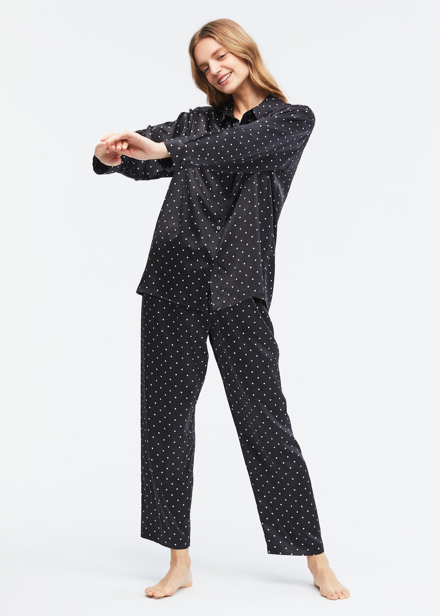 Little Dots Print Silk Pajama Set