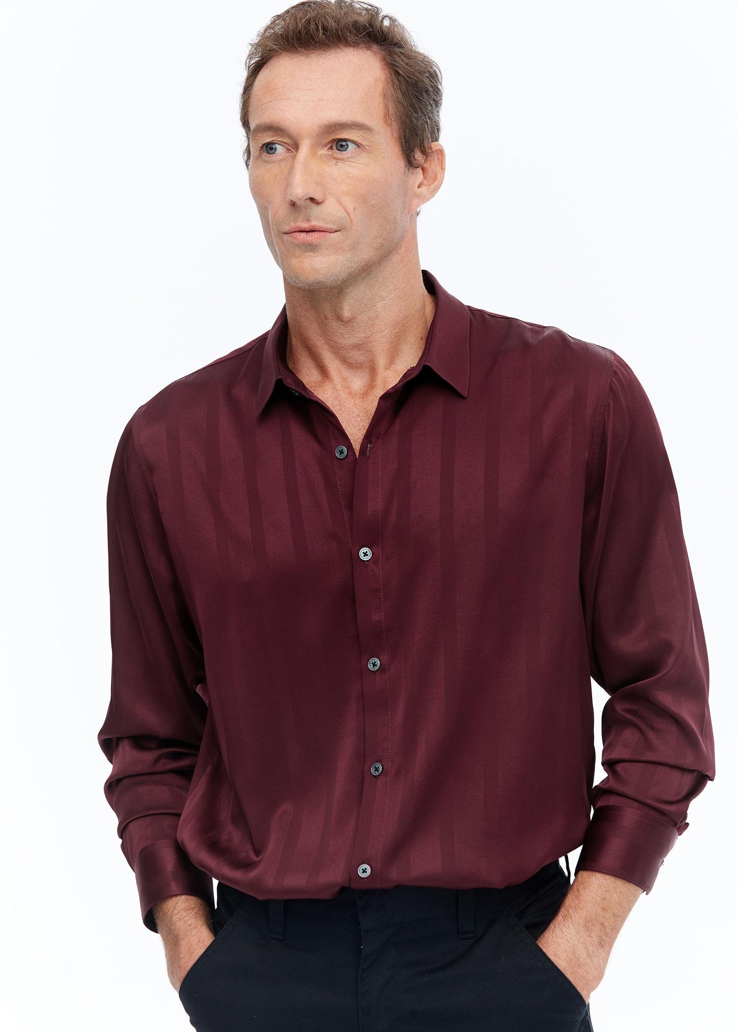 Luxurious Men's Silk Shirt With Jacquard S Red LILYSILK Factory