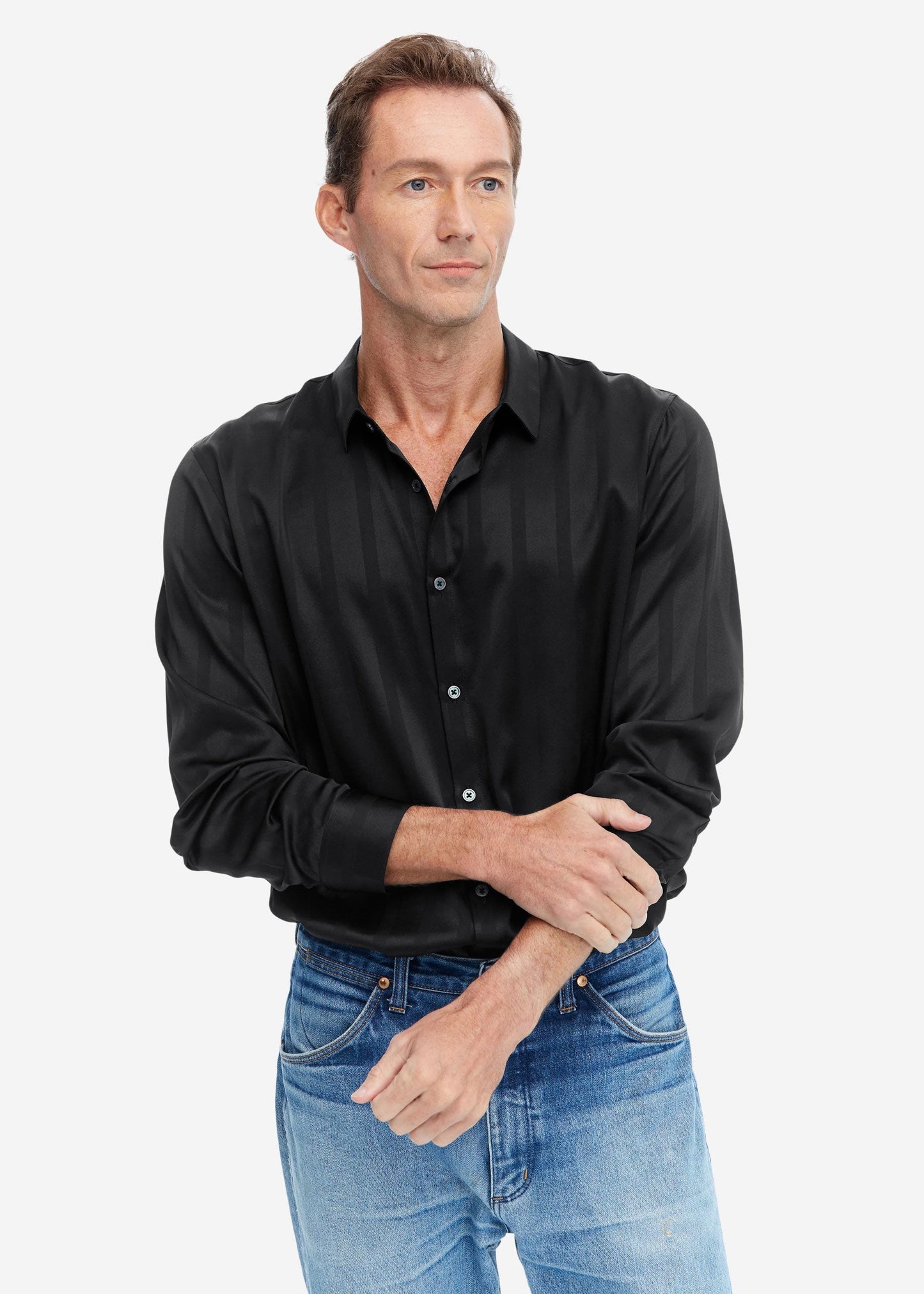 Luxurious Men's Silk Shirt With Jacquard Black LILYSILK Factory