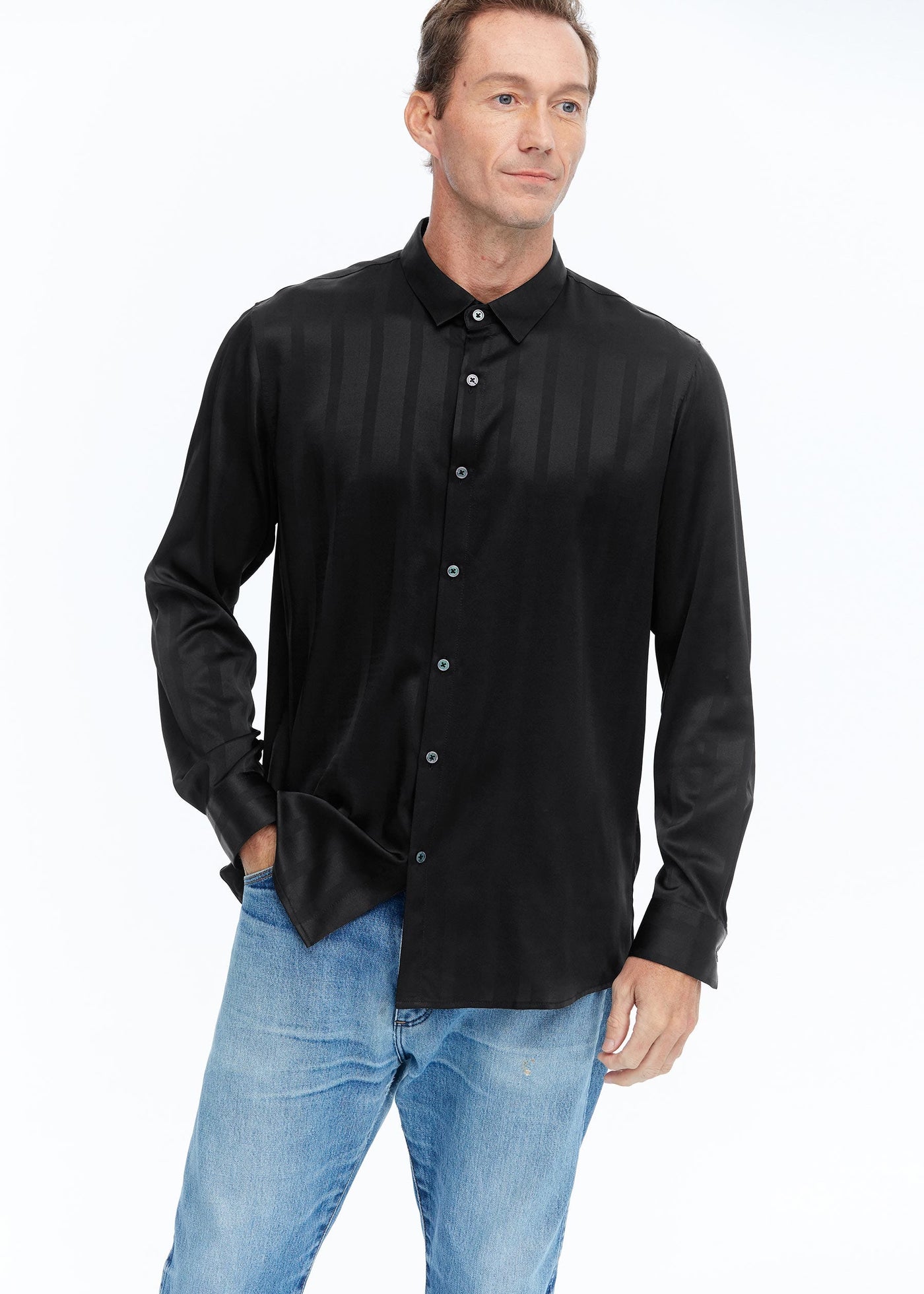 Luxurious Men's Silk Shirt With Jacquard Black LILYSILK Factory