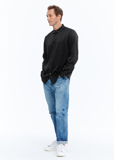 Luxurious Men's Silk Shirt With Jacquard Black LILYSILK Factory