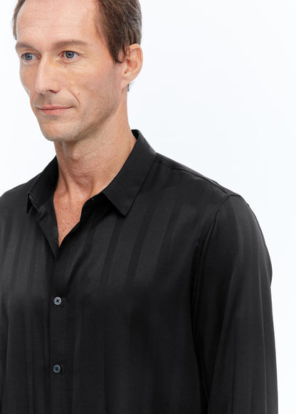 Luxurious Men's Silk Shirt With Jacquard Black LILYSILK Factory