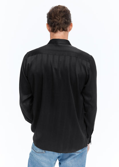 Luxurious Men's Silk Shirt With Jacquard Black LILYSILK Factory