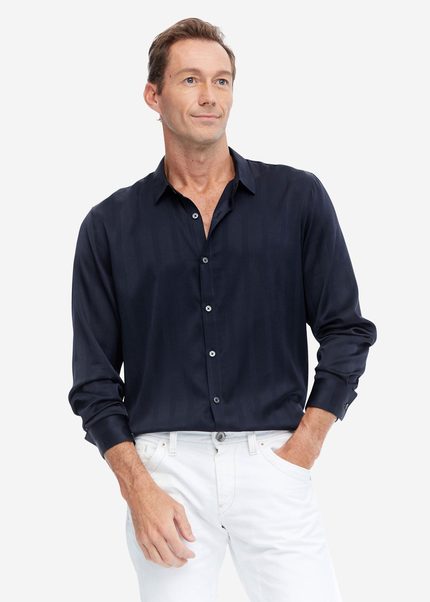 Luxurious Men's Silk Shirt With Jacquard Powder Blue LILYSILK Factory