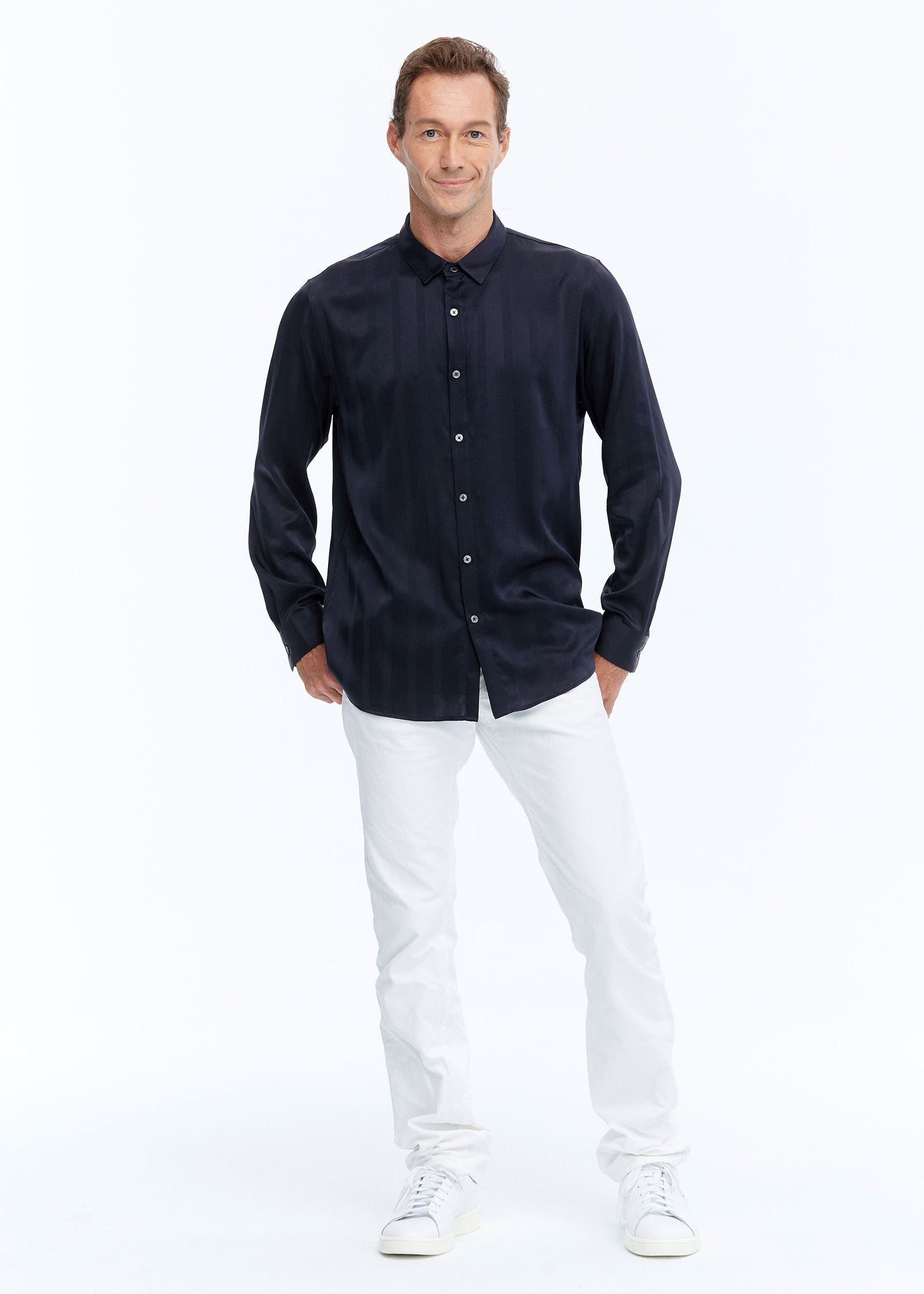 Luxurious Men's Silk Shirt With Jacquard Powder Blue LILYSILK Factory